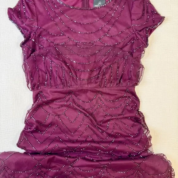 Adrianna Papell Beaded Sheer Overlay Evening Gown Cassis Wine Burgundy Women’s 6 - Picture 13 of 16